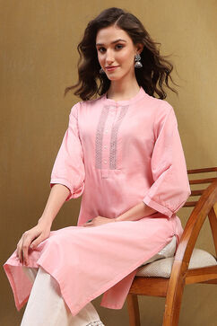 Blush Pink Cotton Solid Regular Fit Straight Kurta image number 0