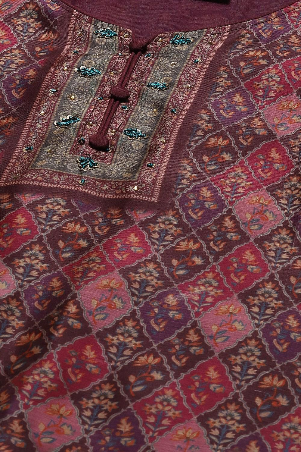 Wine Chanderi Unstitched Suit Set image number 2