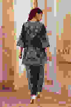 Blue Cotton Straight Printed Kurta Pants Set image number 4