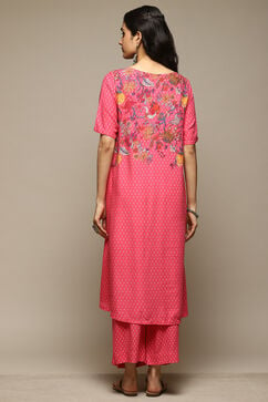 Pink Rayon Asymmetric Kurta Palazzo Suit Set image number 4