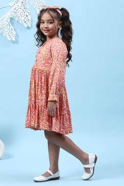 Coral Viscose Flared Printed Dress image number 2