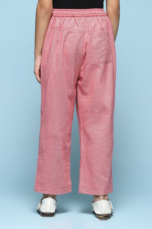 Peach Cotton Solid Pants image number 4