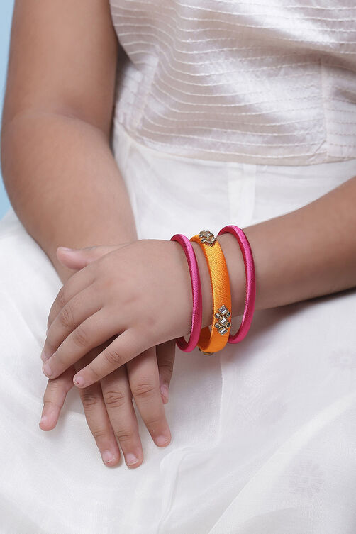 Orange & Pink Plastic & Thread Bangles image number 2