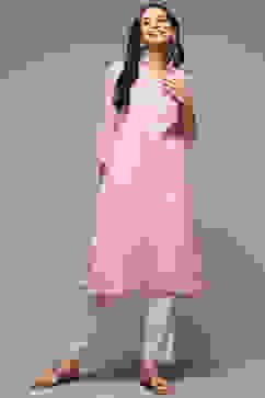 Pink Cotton Blend Straight Yarndyed Kurta image number 5