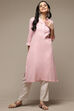 Pink Cotton Blend Straight Yarndyed Kurta image number 5