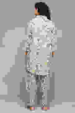 Off White & Blue Rayon Printed 2 Piece Sleepwear Set image number 4