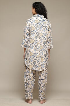 Off White & Blue Rayon Printed 2 Piece Sleepwear Set image number 4