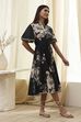 Black Cotton Floral Flared Dress image number 4