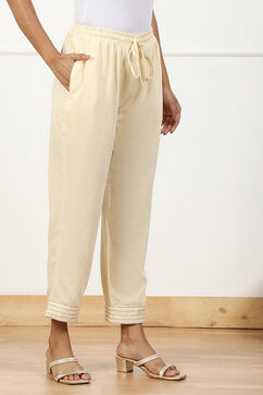 Cream-coloured Solid Mid-Rise Regular Fit Palazzo image number 3