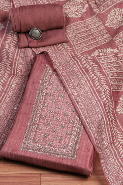 Peach Chanderi Hand Embroidered Unstitched Suit Set image number 0