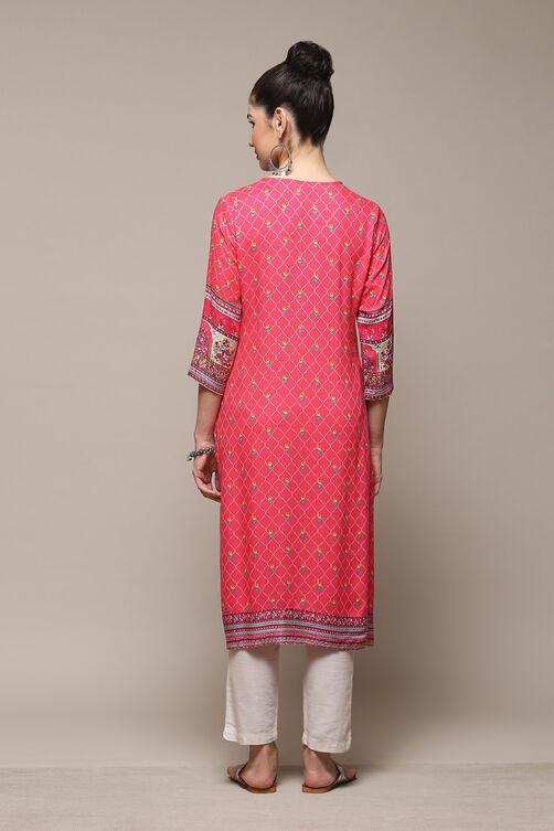 Deep Fuchsia LIVA Straight Printed Kurta image number 5