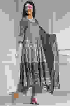 Lilac Cotton Printed Anarkali Suit Set image number 5