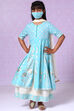 Light Blue Cotton Kalidar Kurta Flared Palazzo Suit Set image number 4