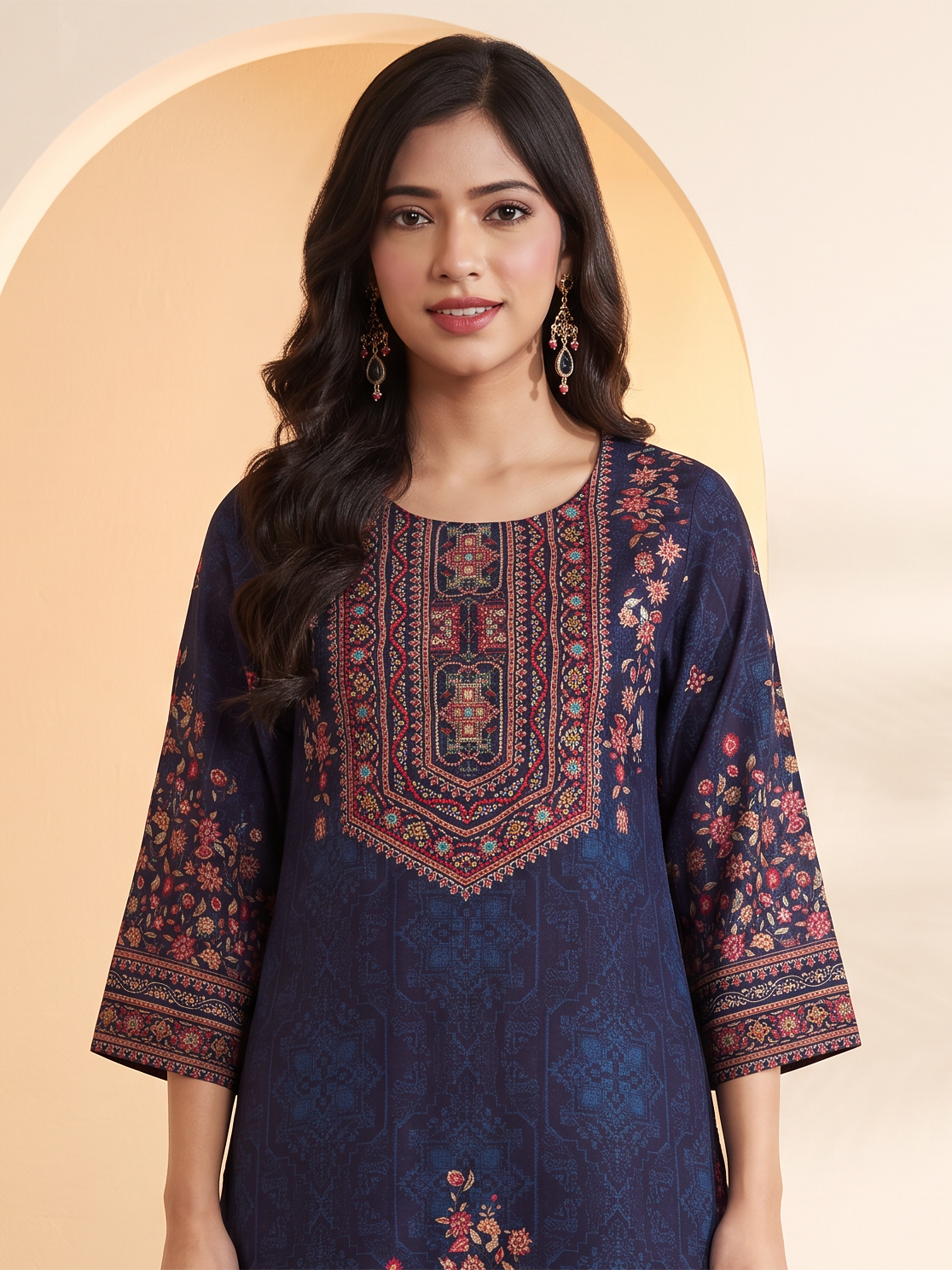Blue Viscose Silk Printed Straight Kurta Set image number 1