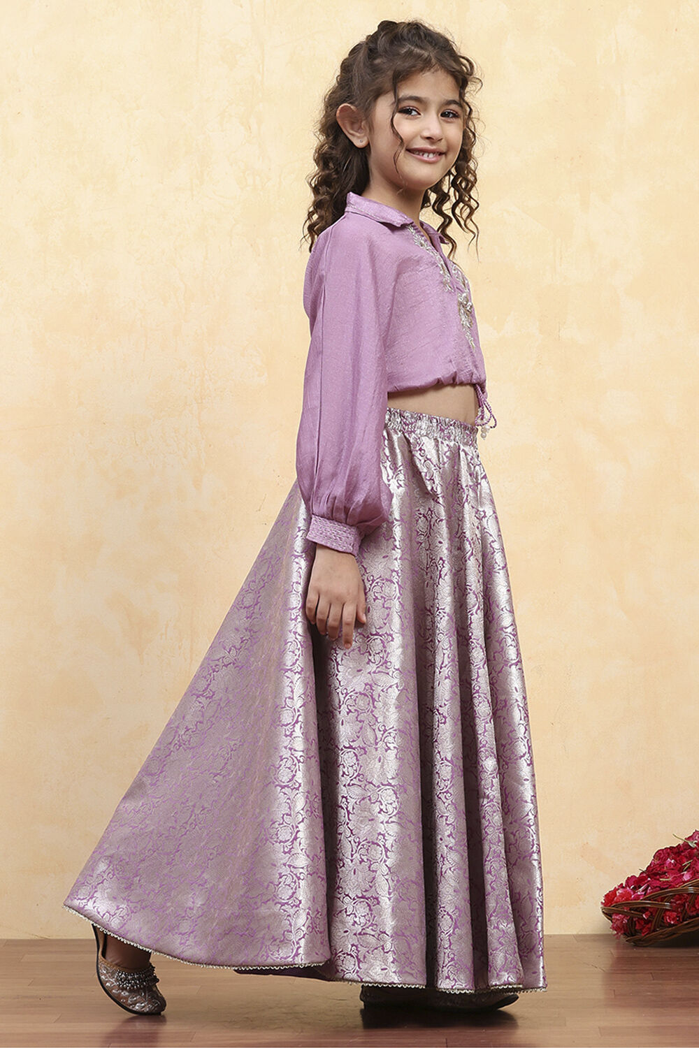 Purple Polyester Dyed Relaxed Lehenga Set image number 7