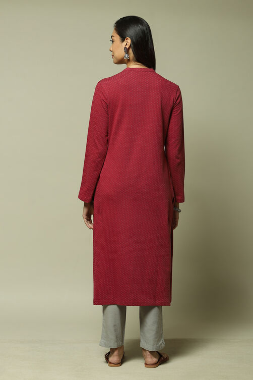 Berry Acrylic Straight Yarndyed Kurta image number 4