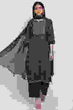 Navy Blue Art Silk Straight Kurta Palazzo Suit Set image number 4