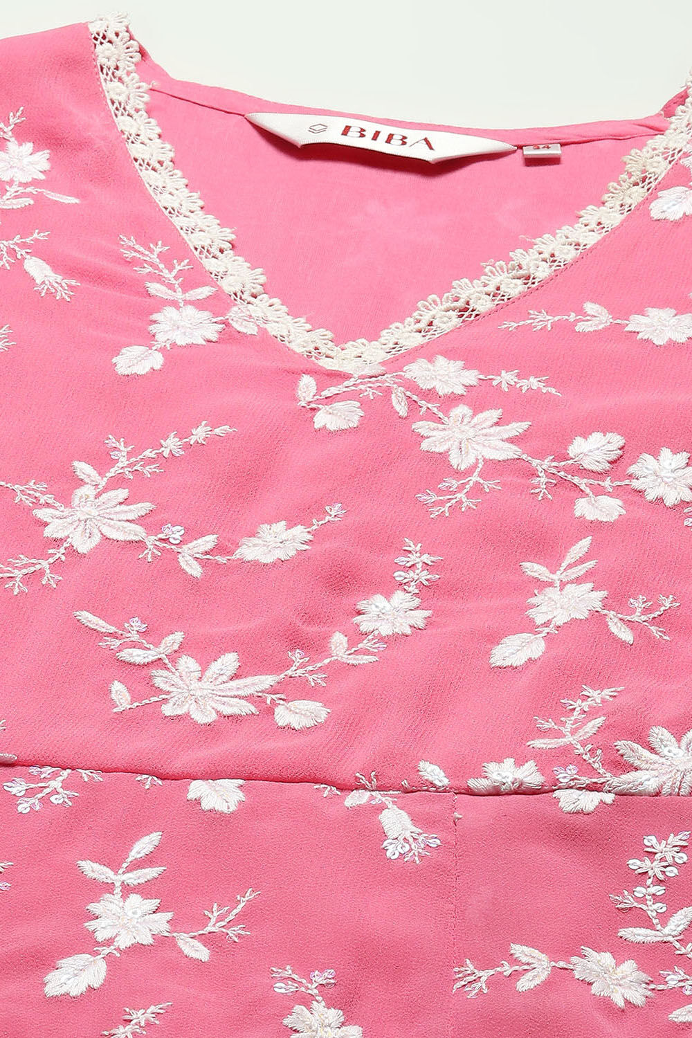 Pink Floral Embroidered A-Line Suit Set image number 1