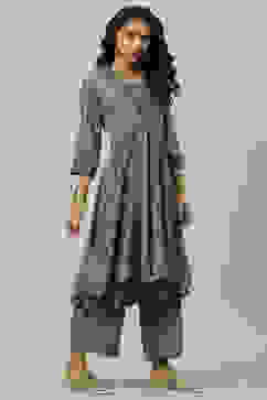 Green Rayon Flared Printed Kurta image number 3