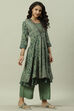 Green Rayon Flared Printed Kurta image number 3