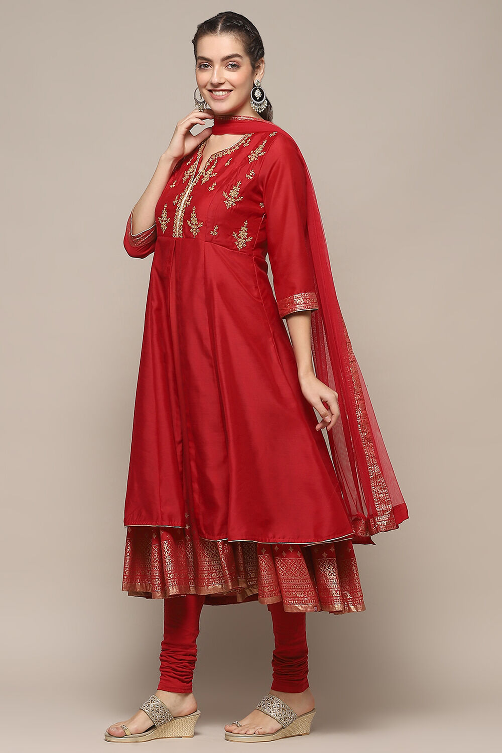 Violet Jersey Anarkali Kurta Churidar Suit Set image number 4