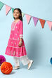 Fuschia Cotton Tiered Kurta Straight Palazzo 2 Piece Set image number 3