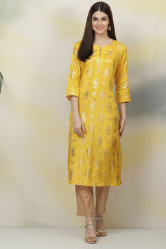 Yellow Straight Viscose Kurta image number 5