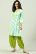 Turquoise Cotton Flared Printed Kurta image number 5