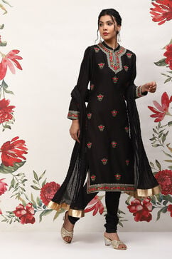 Rohit Bal Black Cotton Blend Straight Kurta Suit Set image number 6
