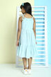 Blue Cotton Flared Printed Dress image number 5