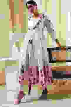 Off-White and Red Anarkali Fusion Set image number 8