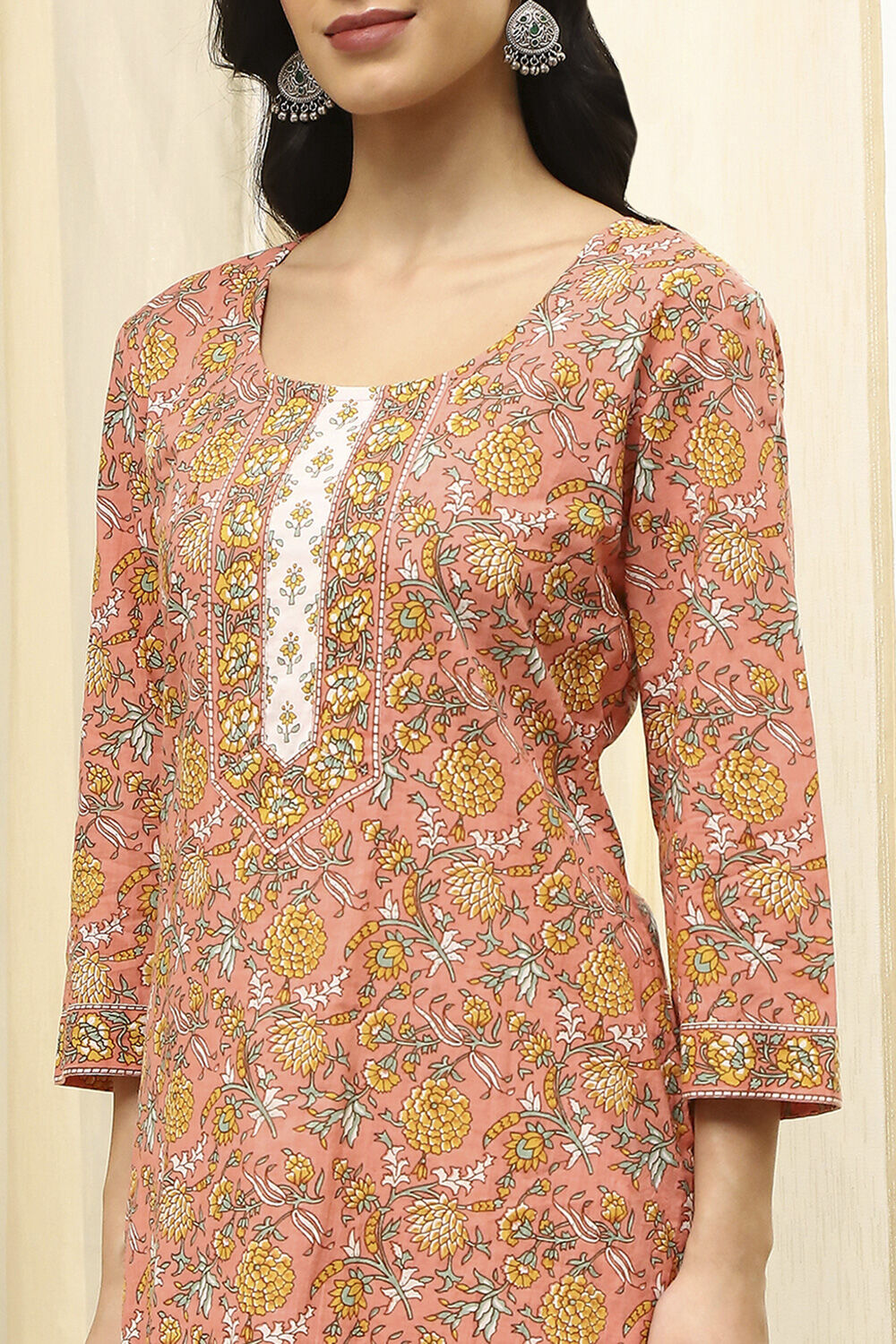 Lime Green and White Cotton Screen Print Unstitched Suit Set image number 2