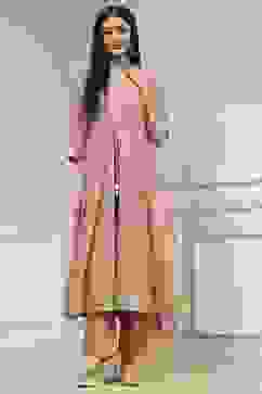 Old Rose Embroidered Anarkali Fusion Set image number 6