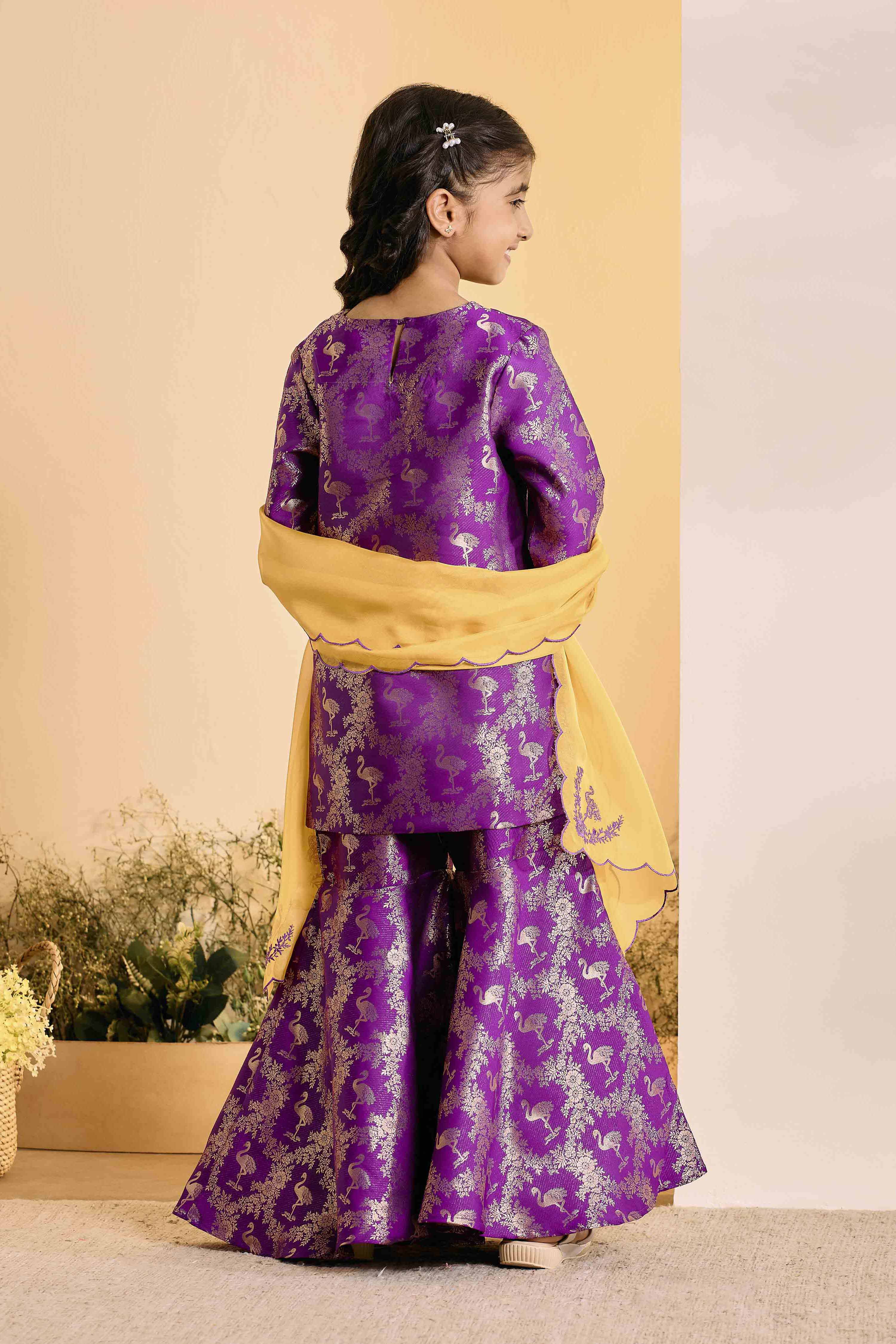 Purple Floral Printed Straight Kurta Set image number 4