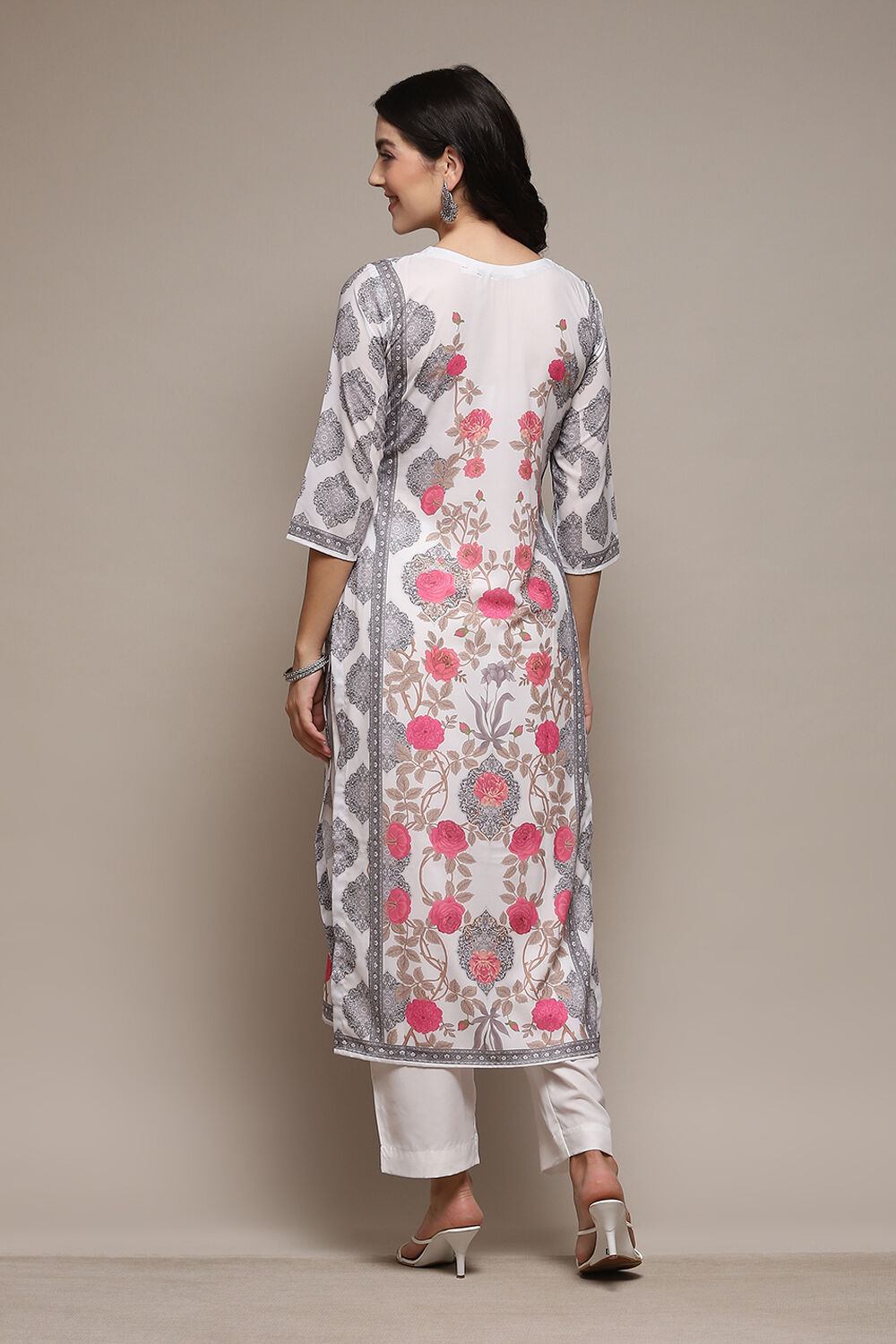 White Silk Blend Digital Print Unstitched Suit Set image number 6
