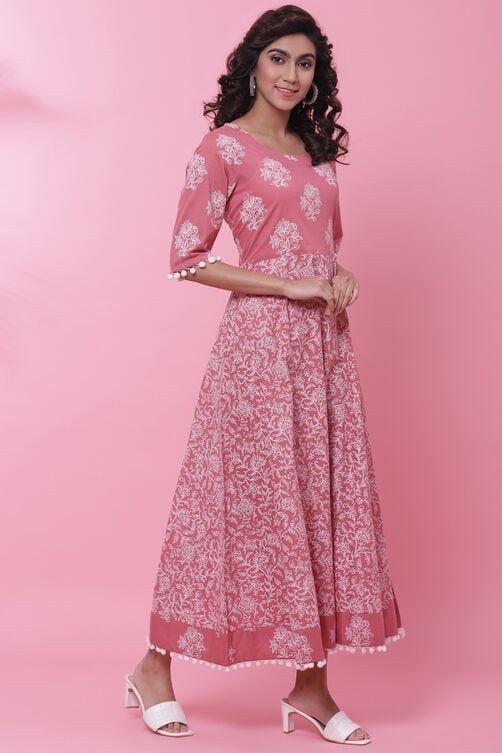 Onion Pink Cotton Printed Kurta Dress image number 3