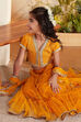 Yellow Cotton Sequined Tiered Lehenga Set