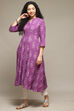 Purple Cotton IKAT Flared Yarndyed Kurta image number 0