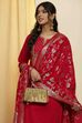 Red Floral Woven Design Dupatta image number 1