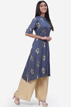 Steel Blue Rayon Asymmetric Kurta image number 3