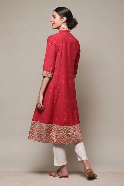 Pink Cotton Blend A-Line Printed Kurta image number 4