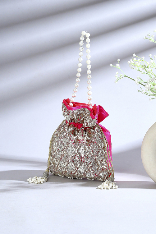 Fuchsia Fabric Potli Bag image number 0