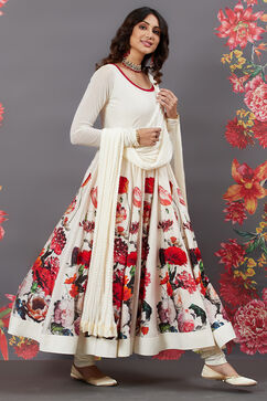 Rohit Bal Off White Chanderi Silk Anarkali Printed Suit Set image number 6