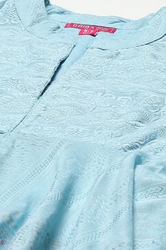 Powder Blue Cotton Asymmetric Kurta Churidar Suit Set image number 1