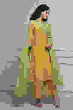 Lime Green Silk Chanderi Embroidered Dyed Straight Suit Set image number 7