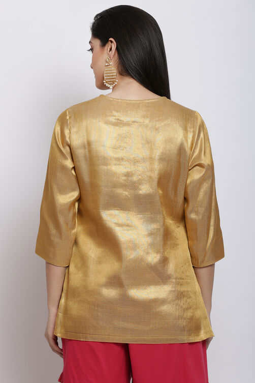 Golden Poly Metallic Yarndyed Kurti image number 6