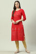 Red LIVA Straight Printed Kurta image number 0