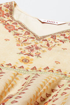 Beige Flared Fusion Printed Dress image number 1