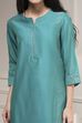 Turquoise Cotton Blend Printed Straight Suit Set image number 1