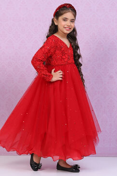 Red Nylon Flared Gown image number 3